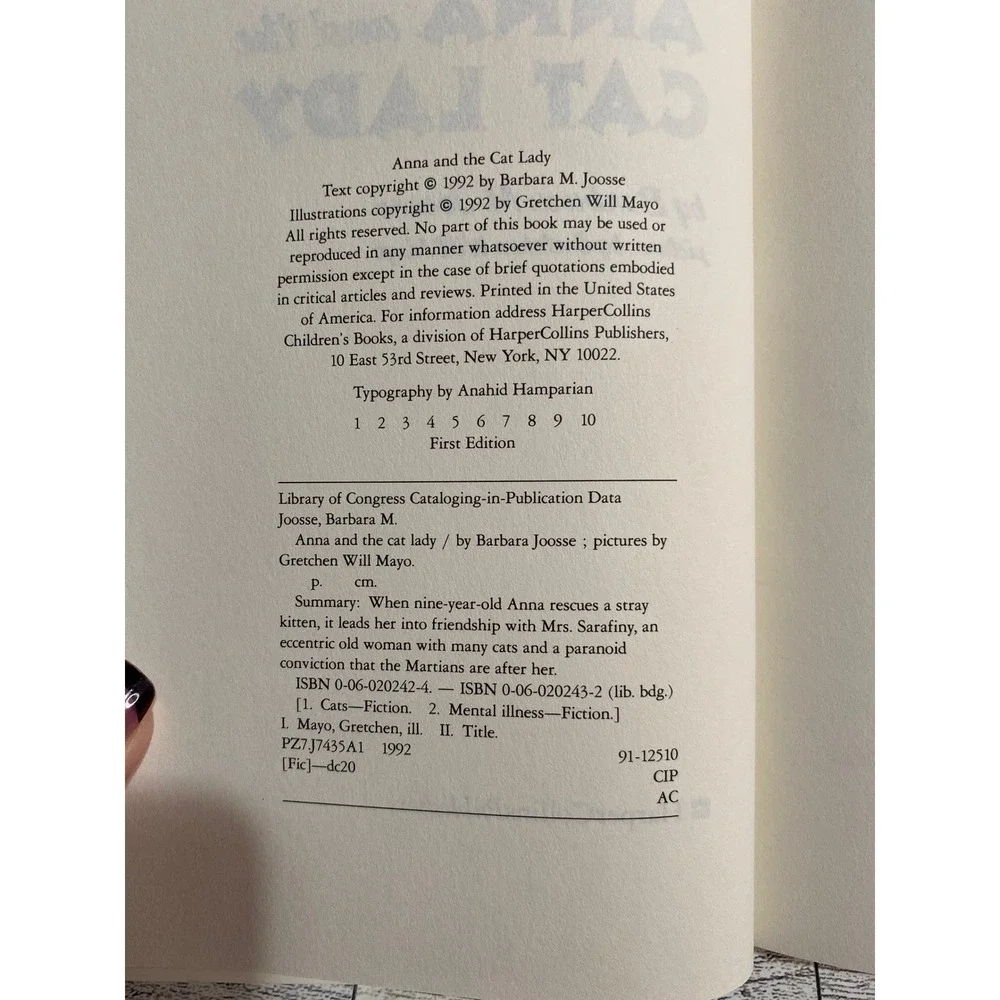Anna and the Cat Lady Barbara M. Joosse 1992 HCDJ First Ed girlhoodcore Age 8-12